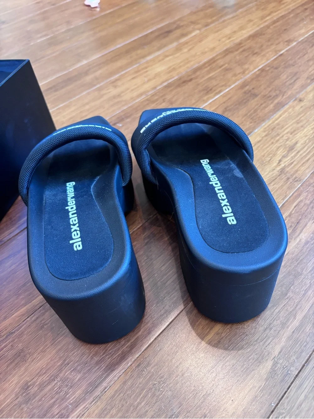 Alexander Wang Black Platform Slide with Logo Strap